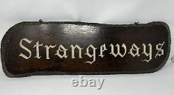 Vintage Wooden Block Sign Strangrways On Chain 66 cm long LARGE