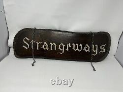 Vintage Wooden Block Sign Strangrways On Chain 66 cm long LARGE