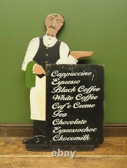 Vintage Wooden French Waiter Cafe Drinks Menu Sign with Black Board