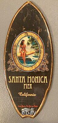 Vintage Wooden Sign SANTA MONICA PIER Bait and Tackle Shop SURFBOARD CALIFORNIA