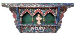 Vintage or Antique Moroccan Hand Painted 20 Wood Shelf and Clay Figurine