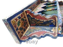 Vintage or Antique Moroccan Hand Painted 20 Wood Shelf and Clay Figurine