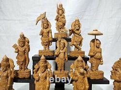 Vishnu Ten Avatar Sculpture Dashavatar Hindu God Wooden Temple Statue Idol Decor