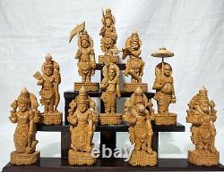 Vishnu Ten Avatar Sculpture Dashavatar Hindu God Wooden Temple Statue Idol Decor