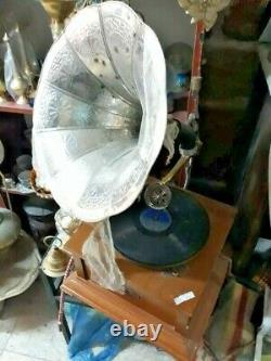 Vnt Antique Retro Gramophone Phonograph Wooden Brass Showpiece Indian Handmade