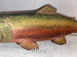 Vtg Antique 22 Hand Carved Wooden Rainbow Trout 3D Great for Sign or Display