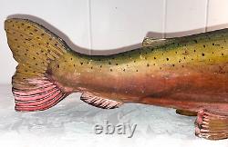 Vtg Antique 22 Hand Carved Wooden Rainbow Trout 3D Great for Sign or Display