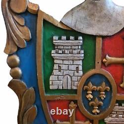 Vtg Medieval 19 Coat of Arms Wooden Shield Decor Handmade Castle Knight Cross