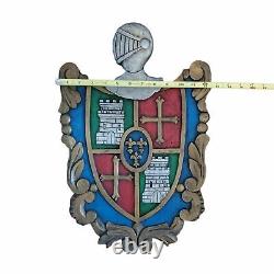 Vtg Medieval 19 Coat of Arms Wooden Shield Decor Handmade Castle Knight Cross