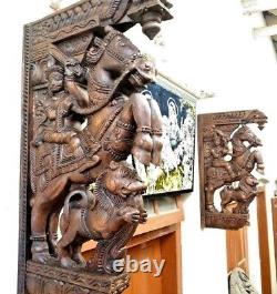 Wall Wooden Bracket War Horse Corbel Pair Sculpture Statue Vintage Home Decor