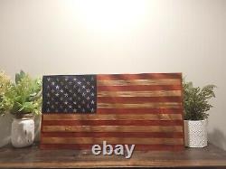 Wavy American Flag Wooden Torched Wood Rustic Primitive Flag