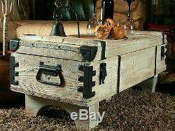 White Wooden Coffee Table Travel Old Chest Trunk Cottage Steamer Vintage Rustic