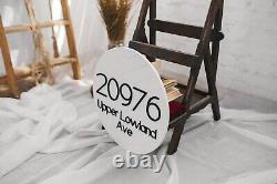 White round house number sign custom Circle house name plaque with street name