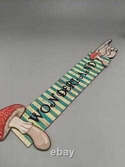 Wonderland Wooden Sign toadstool Alice in pointy hand vintage party theme WL ET