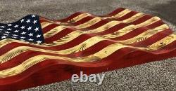 Wooden American Flag Rustic Wavy American Flag Wood Wall Art 3D Rustic