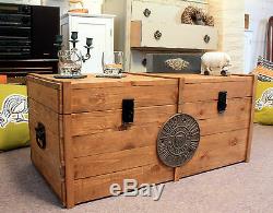Wooden Chest Trunk Large Vintage Rustic Storage Blanket Box Coffee Table