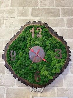 Wooden Clock -Hand Made, Preserved Moss, very Unique