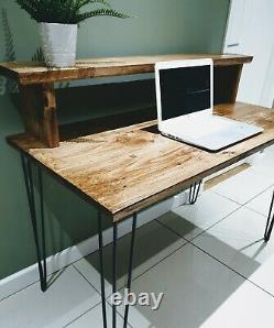 Wooden Desk With Monitor Shelf Reclaimed Timber Home Office Work from Home