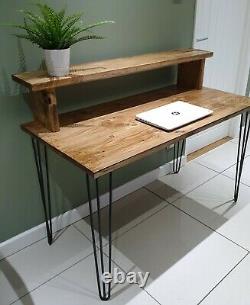 Wooden Desk With Monitor Shelf Reclaimed Timber Home Office Work from Home