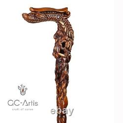 Wooden Dragon Walking cane stick Hand Carved Crafted Mystic Fantasy men women