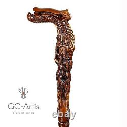 Wooden Dragon Walking cane stick Hand Carved Crafted Mystic Fantasy men women