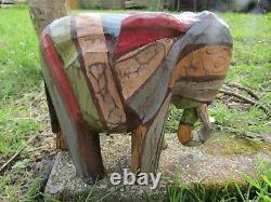 Wooden Elephant Rainbow Fair Trade Hand Carved Made Sculpture Ornament Statue