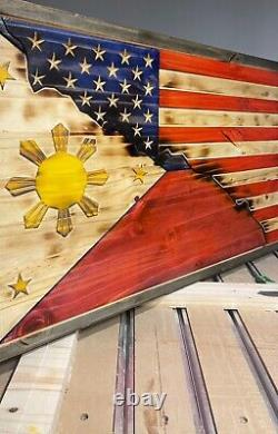 Wooden Filipino American Citizen flag Philippines -USA