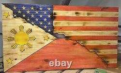Wooden Filipino American Citizen flag Philippines -USA