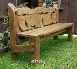 Wooden Garden Bench Rustic Chunky Dark Oak stained Outdoor Patio Furniture