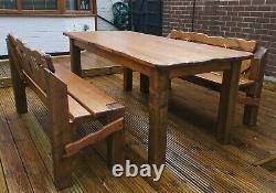 Wooden Garden Bench Rustic Chunky Dark Oak stained Outdoor Patio Furniture