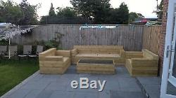Wooden Garden Sofa, 2 X Side Chairs, 2 X Side Tables And A Central Table
