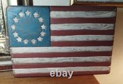 Wooden Hand Carved Hand Painted American Flag Wall Art, Signed