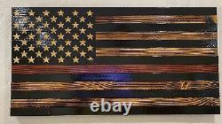 Wooden Hand Carved Thin Red Line American Flag Firefighter Flag Wall Art