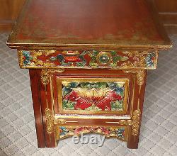 Wooden Hand Crafted Tibetan Design Foldable Tea Table From Nepal