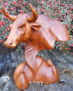 Wooden Hand Made Carving Figure Head Buffalo 40 cm X 35 cm Home Decoration