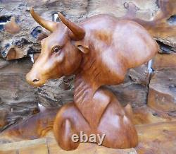 Wooden Hand Made Carving Figure Head Buffalo 40 cm X 35 cm Home Decoration