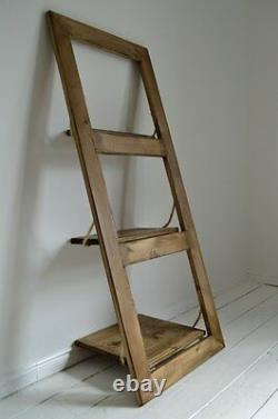 Wooden Hand Made Ladder Wall Shelf Door Shelf Shabby Chic Leaning Wall Shelf