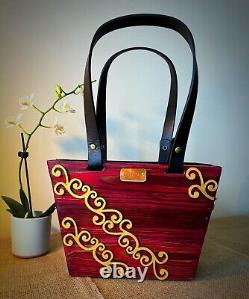 Wooden Handbag/ Wristbag Fully Lined Leather Handles Gift Handmade Unique