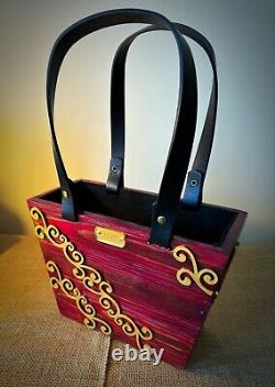 Wooden Handbag/ Wristbag Fully Lined Leather Handles Gift Handmade Unique