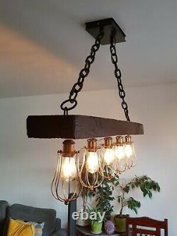 Wooden Industrial Light Fixture Rustic Chandelier Farmhouse Style Lighting