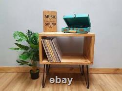 Wooden Industrial Vinyl LP Record Player Storage Stand Hairpin Legs