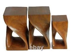Wooden InfinityTwist small side table stool lamp/plant/speaker stand. BROWN