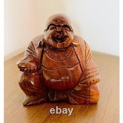 Wooden Laughing Buddha Statue- Hand Carved