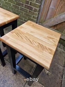 Wooden Oak Breakfast Bar Stools x 2 Kitchen Dining Room Solid Wood Handmade