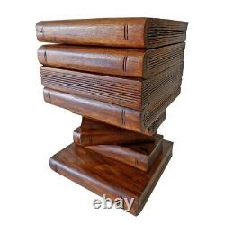 Wooden Open Top Stacked Book Side Table Lamp Plant Stand Brown Secret Storage