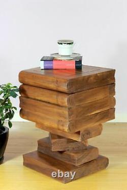 Wooden Open Top Stacked Book Side Table Lamp Plant Stand Brown Secret Storage