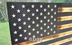 Wooden Rustic American Flag Handmade Black 36 x 19.5 Made in the US