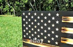 Wooden Rustic American Flag Handmade Black 36 x 19.5 Made in the US