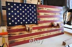 Wooden Rustic American Flag with Gun Rack Handmade 36 x 19.5 Made in the US