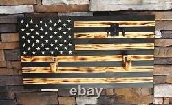 Wooden Rustic American Flag with Gun Rack for Two Guns Handmade 36 x 19.5 USA